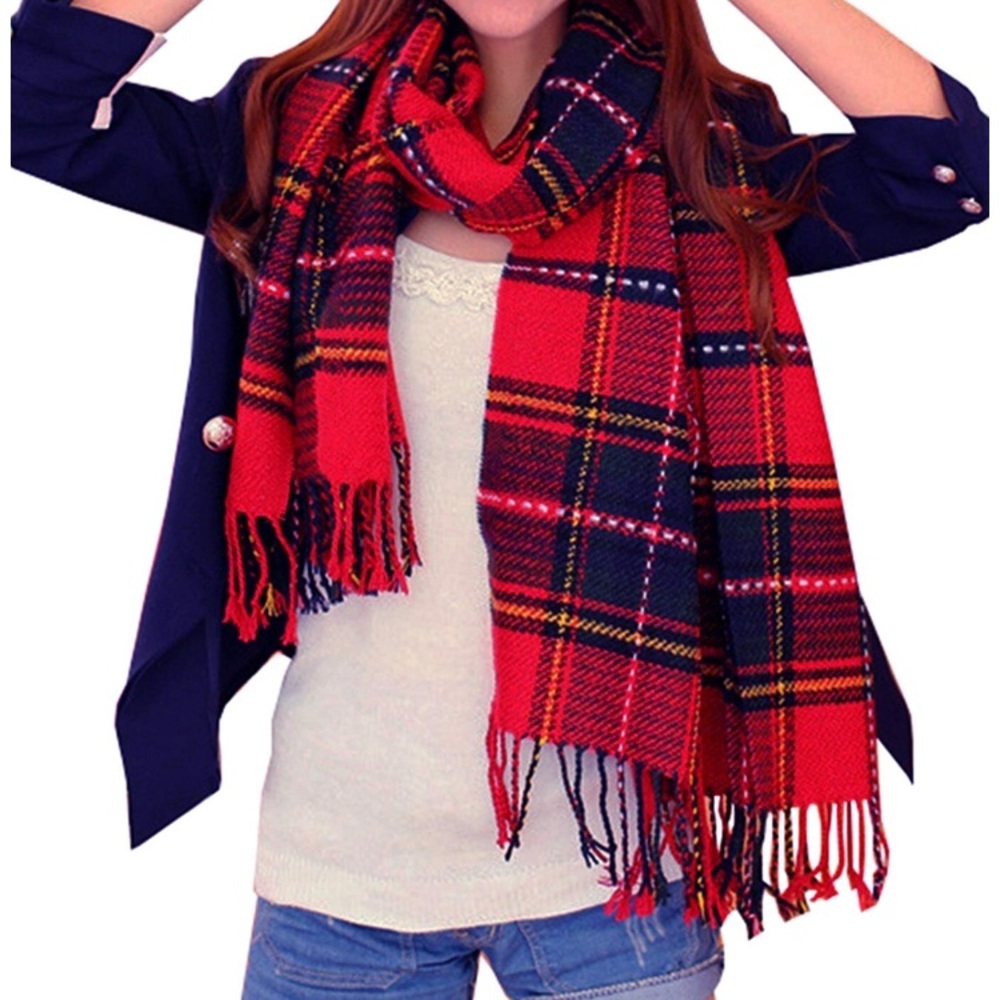 Cozy RED BLOGGER Oversized PLAID Woman’s Scarf ❤️ - Picture 8 of 8